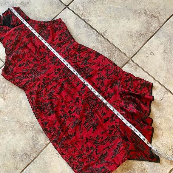 Josie Natori size 10 Silk Pagoda Embroidered Red Black Cheongsam Cocktail Dress - Picture 6 of 15